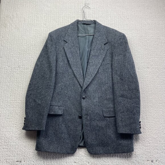 Vintage Harris Tweed Blazer Mens 42T Sport Coat Suit Jacket Dark Blue Wool - Picture 1 of 16